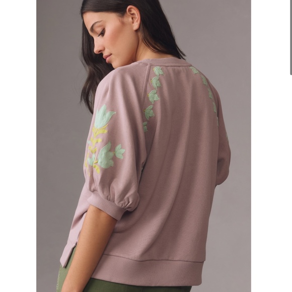 Brand New By Anthropologie Short-Sleeve Appliqué Sweatshirt - Picture 2 of 9